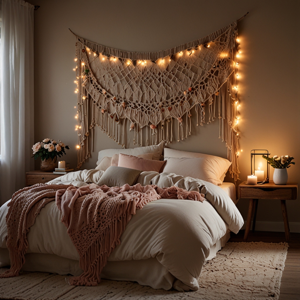 Handwoven macramé with intricate knots and fringe details in soft neutrals. A boho-chic decor piece adding warmth and handmade charm to your space!