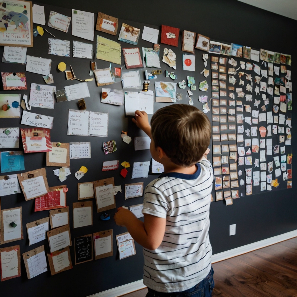 Magnetic walls display photos, notes, and artwork. A creative and interactive decor idea.