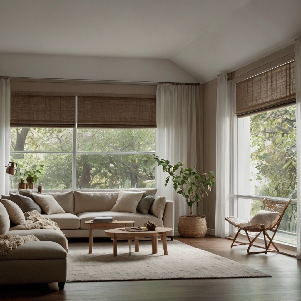 Soft neutral tones and textures in a room, with natural light casting gentle shadows that enhance the calming atmosphere.