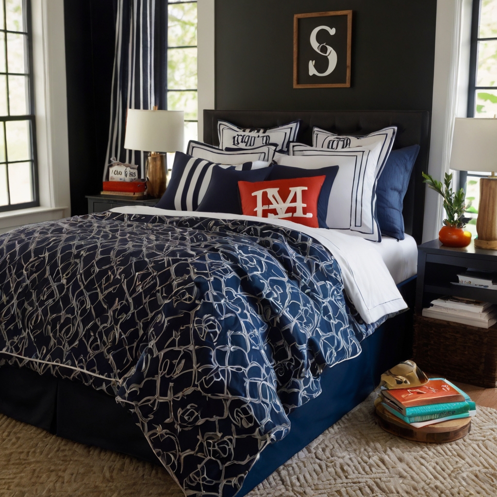 Monogrammed pillows and blankets add a unique touch. A stylish way to personalize any bed.