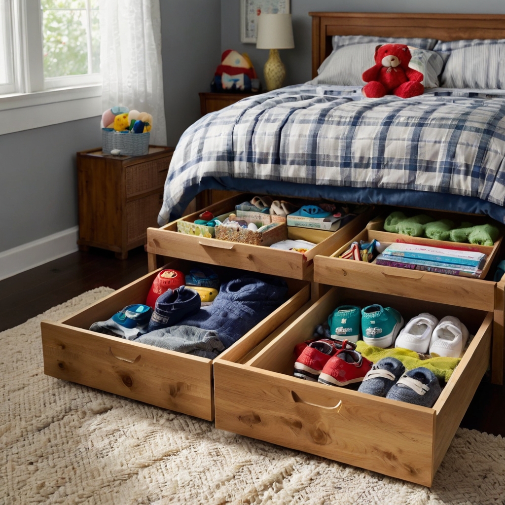 Hidden drawers maximize bedroom space. Perfect for storing seasonal clothes and toys.