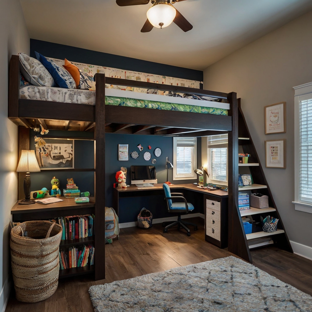 Lofted beds create extra play or study areas. A stylish way to save space in small rooms.