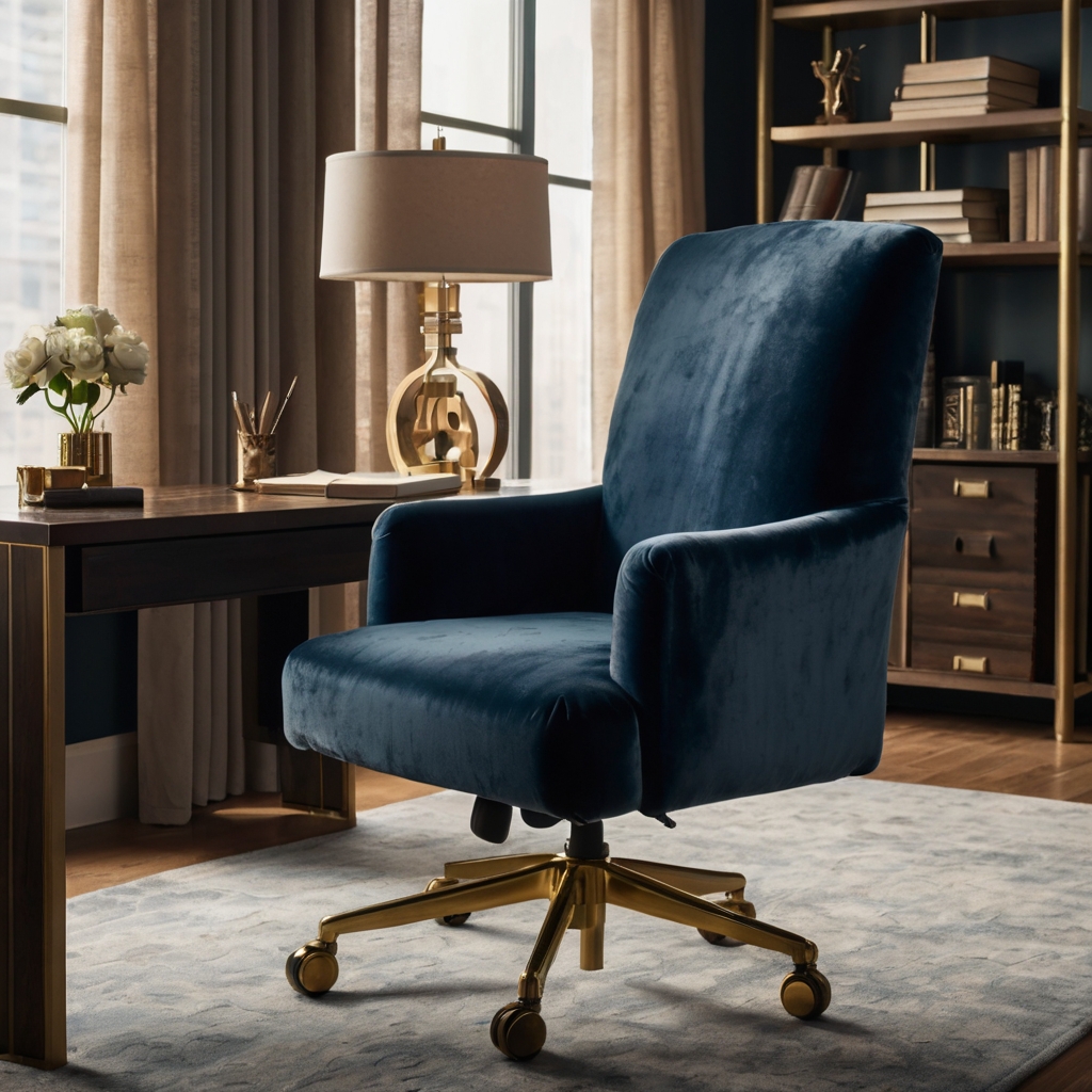 A luxurious velvet chair cover enhancing comfort and style. Soft textures add sophistication to the workspace.