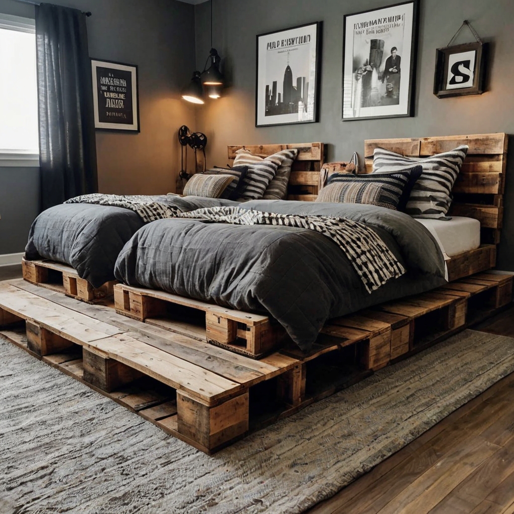 Rustic pallet beds offer a sturdy, eco-friendly foundation. Customizable with paint or stains.