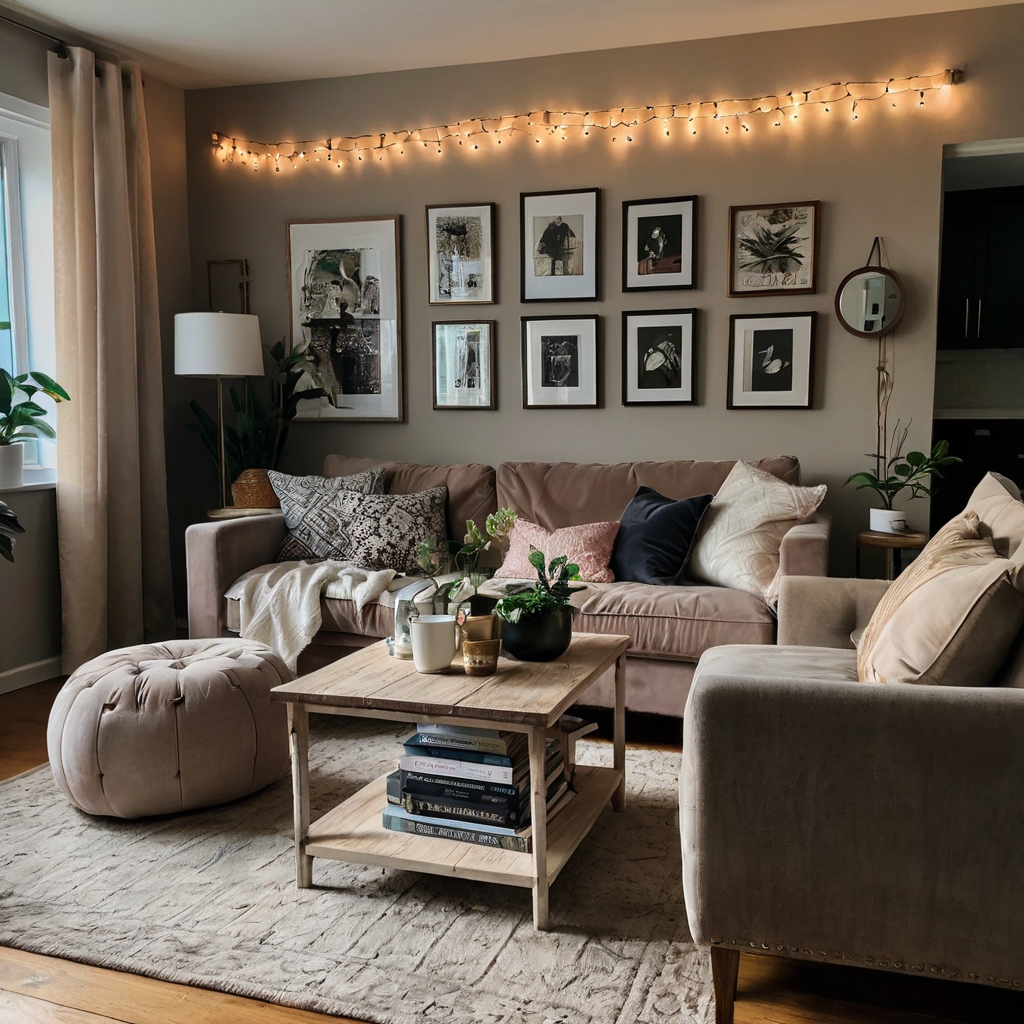 A stylish budget-friendly space with DIY decor, thrifted furniture, and smart storage. Affordable pieces create a curated, trendy look.