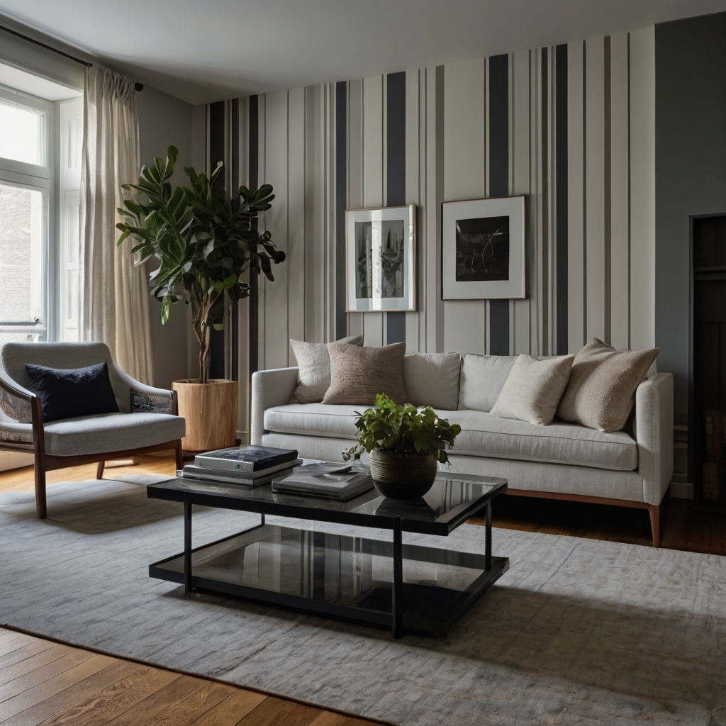 Striped accent walls offer a bold yet sophisticated statement, enhancing room depth. The vertical or horizontal stripes create a dynamic visual impact.