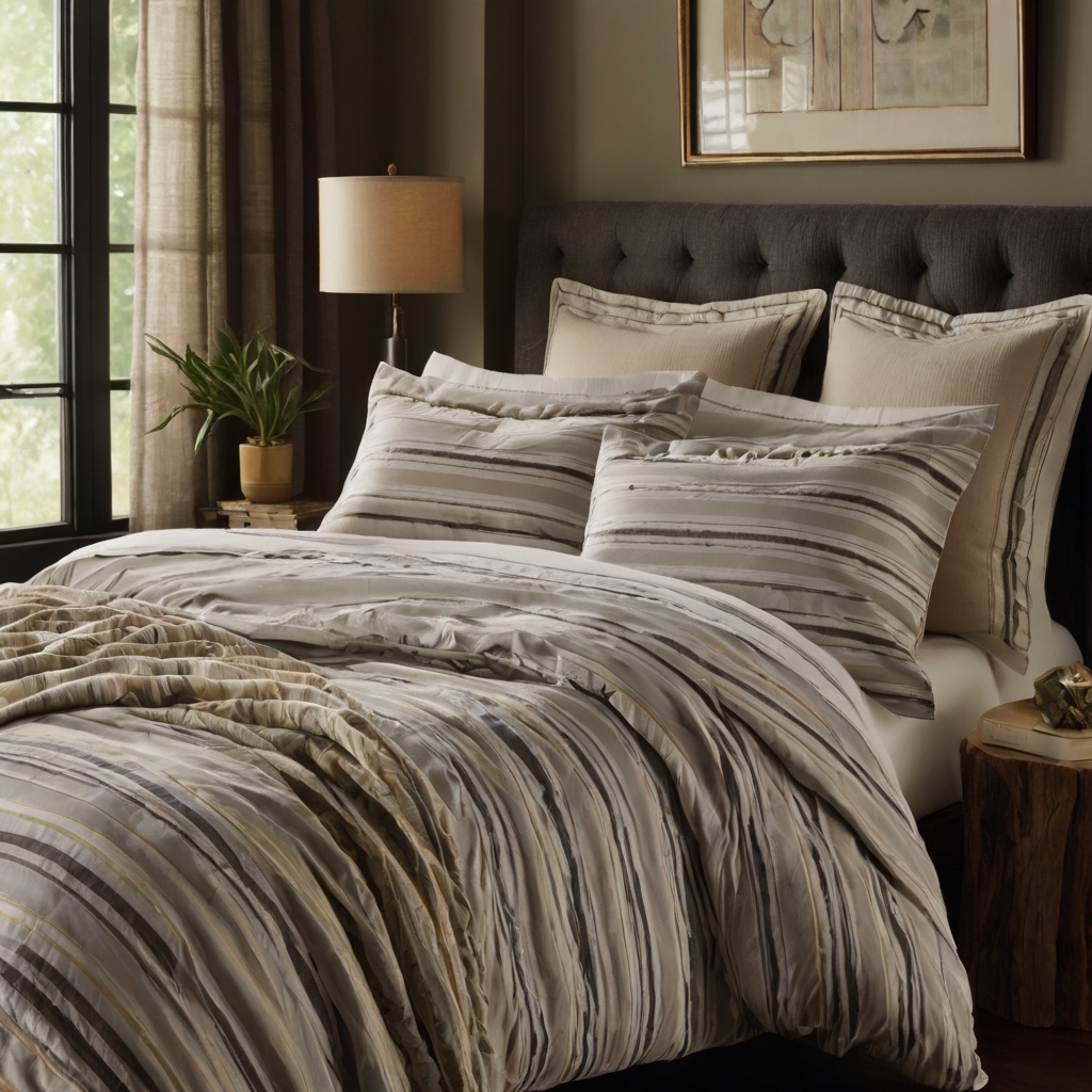 Striped bedding sets bring a fresh, modern touch to bedrooms, mixing comfort with style. The soft fabric and elegant stripes ensure a relaxing feel.