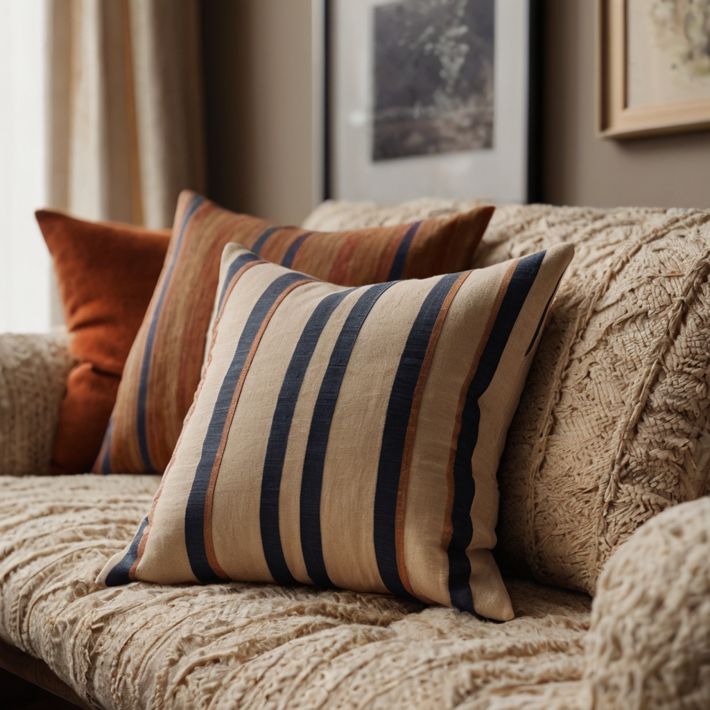 Striped pillows add a playful yet elegant touch to sofas and beds. Mixing different stripe styles enhances texture and visual appeal.