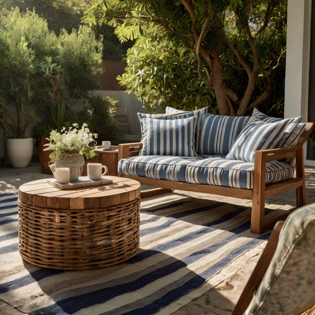 Striped outdoor cushions add a refreshing, coastal-inspired look to patios. Their vibrant patterns bring comfort and style to outdoor seating areas.