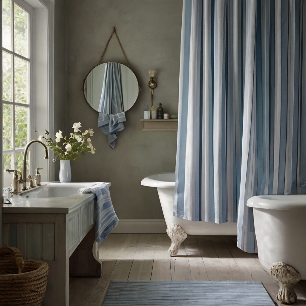 Striped shower curtains add a touch of elegance while keeping bathrooms airy. The light fabric and soft colors create a soothing spa-like effect.