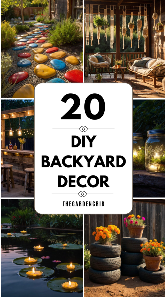 DIY backyard decor brings creativity with macramé, rustic lanterns, and upcycled pieces. Glowing lights and colorful elements add charm to outdoor spaces.