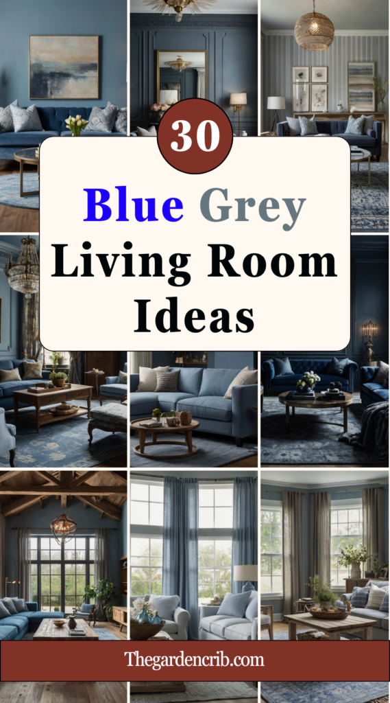 Explore blue grey-themed living rooms with elegant textures, modern designs, and cozy accents. From luxurious velvet sofas to rustic wooden elements, these spaces blend style and comfort seamlessly.