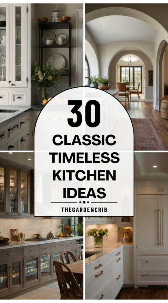 Elegant classic kitchen scenes featuring white cabinets, subway tiles, wood textures, and vintage accents. Natural light and refined finishes highlight timeless charm and cozy sophistication in every detail.