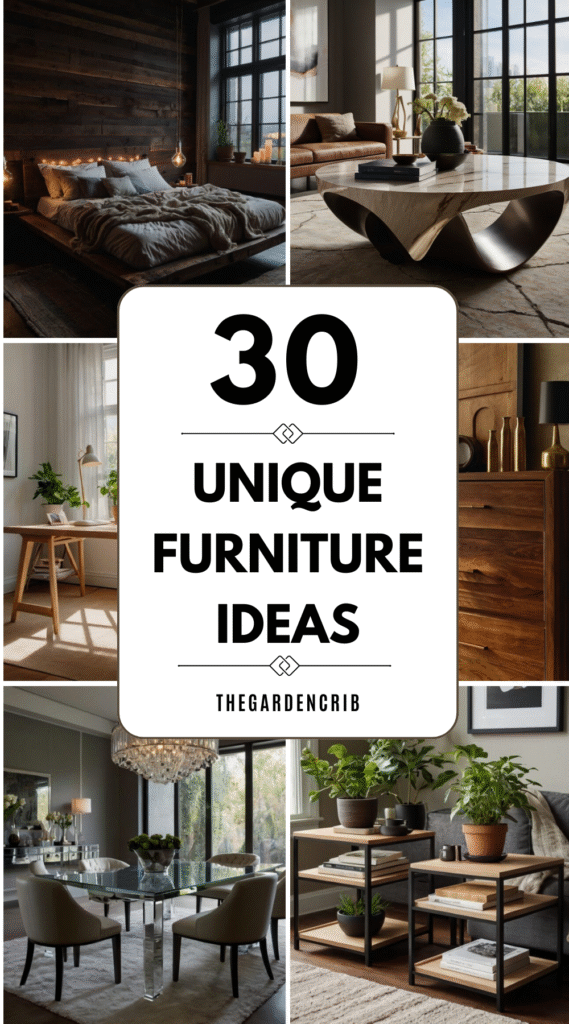 Unique furniture ideas blending sculptural shapes, bold textures, and creative designs for modern cozy spaces. Warm lighting and artistic details add character to every stylish corner.