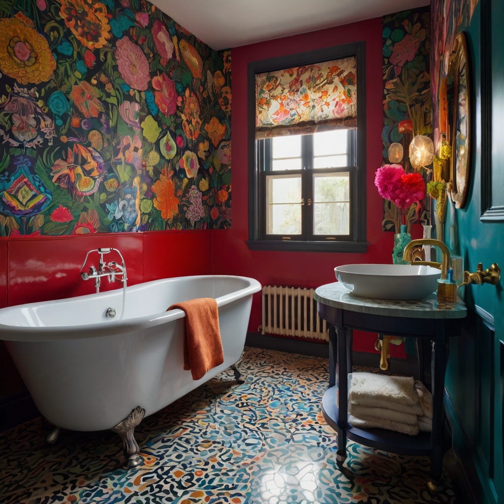 An Eclectic Bathroom Mixing Colors and Patterns Express your creativity with an eclectic bathroom design. Bold colors and patterns mix harmoniously for a dynamic, unique look.