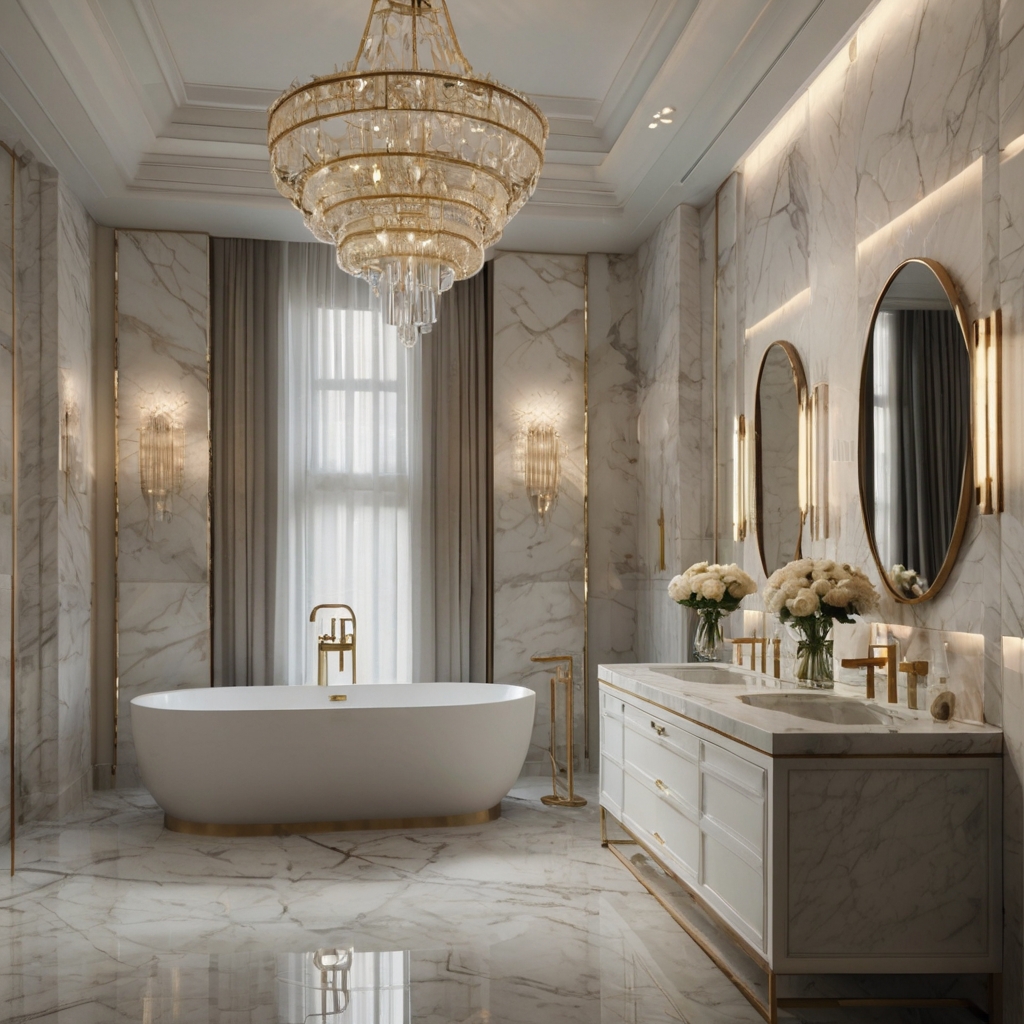 Elegant Marble Touches for a Luxe Bathroom Elevate your bathroom with luxurious marble accents. Marble counters and walls add timeless elegance to the space.