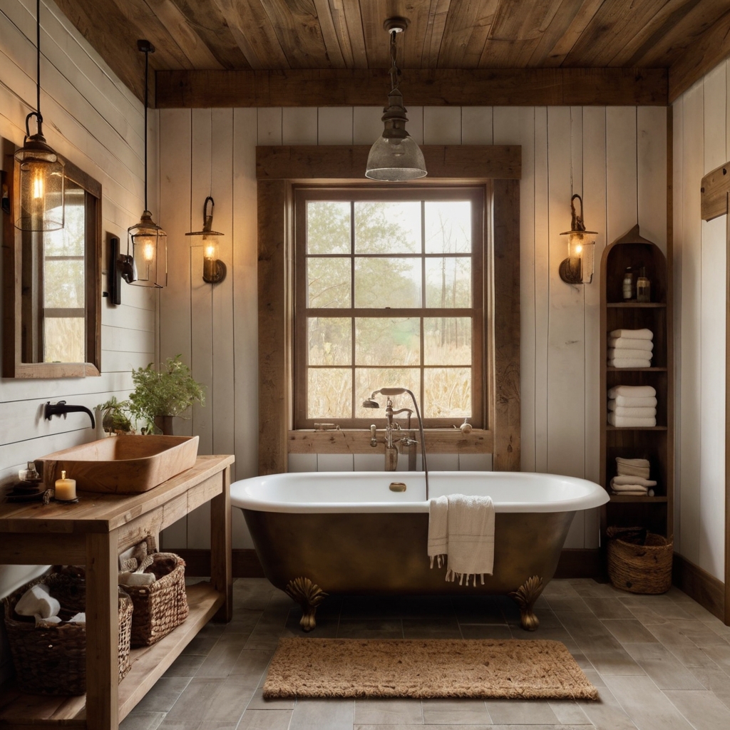 Farmhouse Bathroom Design for Lovely Comfort Create a cozy farmhouse bathroom with rustic wood accents. Soft colors and vintage touches bring warmth and charm.