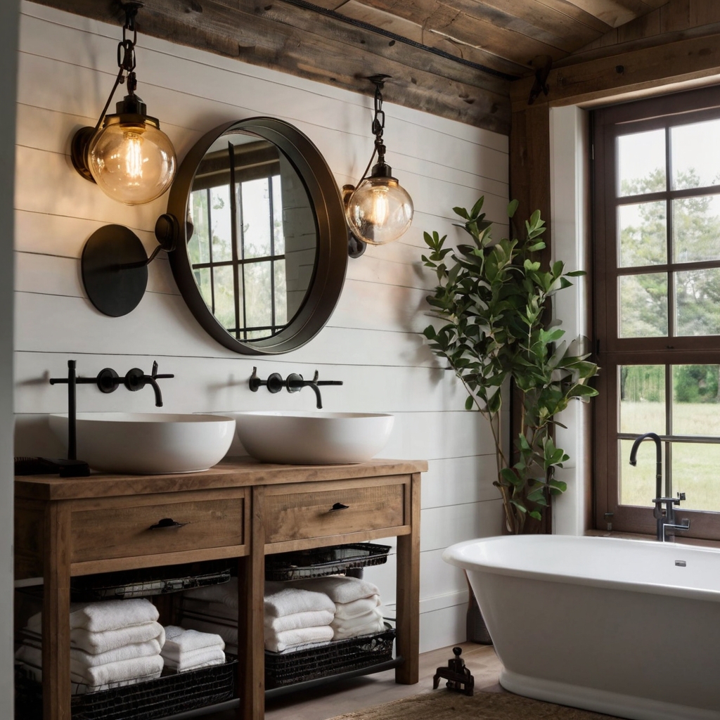 Modern Farmhouse Lighting for a Warm Bathroom Glow Combine rustic and modern with farmhouse lighting. Vintage-inspired fixtures bring a warm, inviting glow to your bathroom.