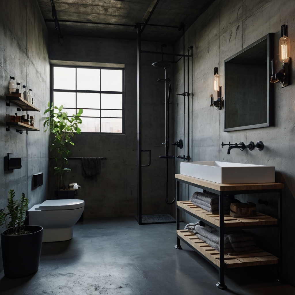Modern Industrial Bathroom Renovation Revamp your bathroom with industrial flair. Exposed pipes, concrete walls, and sleek accents bring urban sophistication.