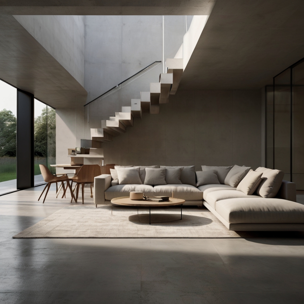Sleek geometry and matte neutrals glow under ambient light. A tranquil, balanced space where simplicity feels intentional.