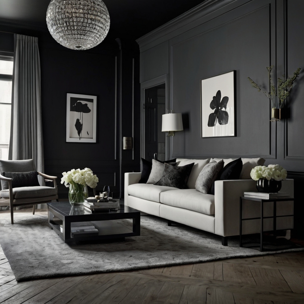 Elegant living room designed in one color palette with layered textures. Soft lighting brings depth and sophistication to the space.