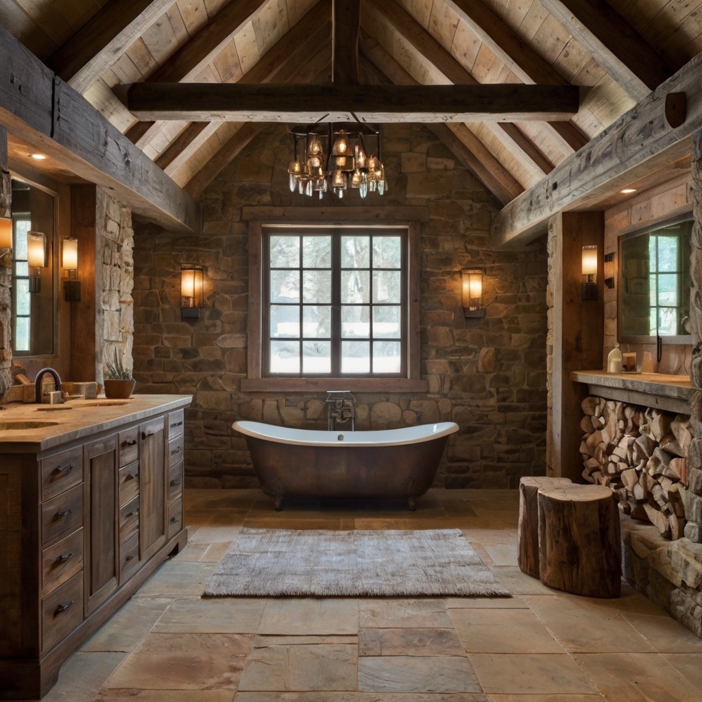 Rustic Bathroom Accents for Warmth and Charm Add rustic charm to your bathroom with wooden accents. Earth tones and vintage fixtures create a warm, inviting atmosphere.
