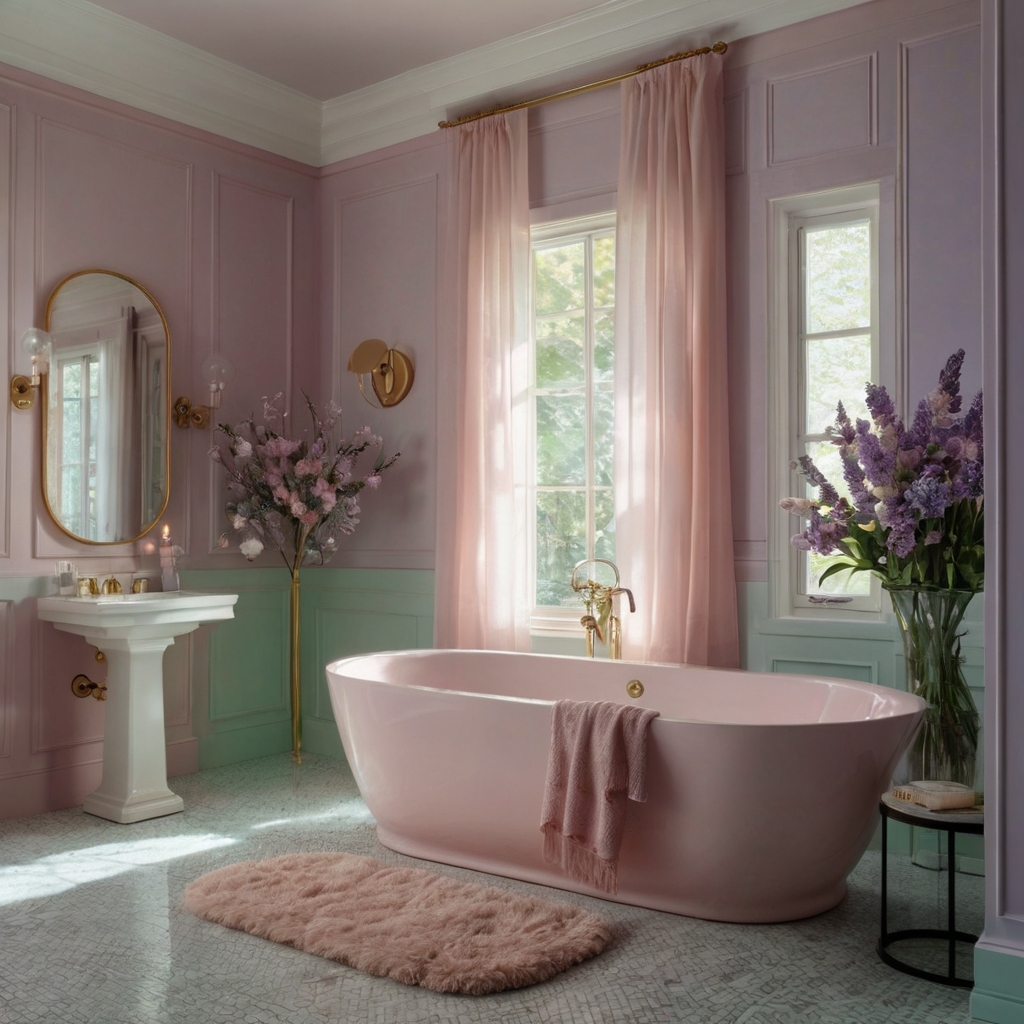Soft Pastels for a Peaceful Bathroom Atmosphere Create a calming bathroom atmosphere with soft pastel colors. Gentle tones bring warmth and serenity to your space.