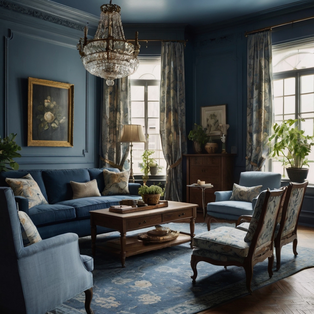 Design a vintage-inspired space with floral upholstery and distressed wood furniture. Natural light enhances the charming, cozy atmosphere.