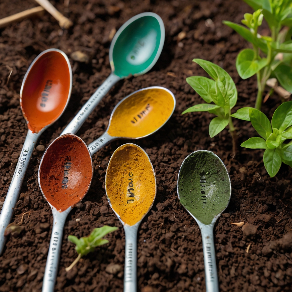 Painted spoons with plant names stick out from rich garden soil. Bright labels add personality and fun to homegrown herbs and veggies.