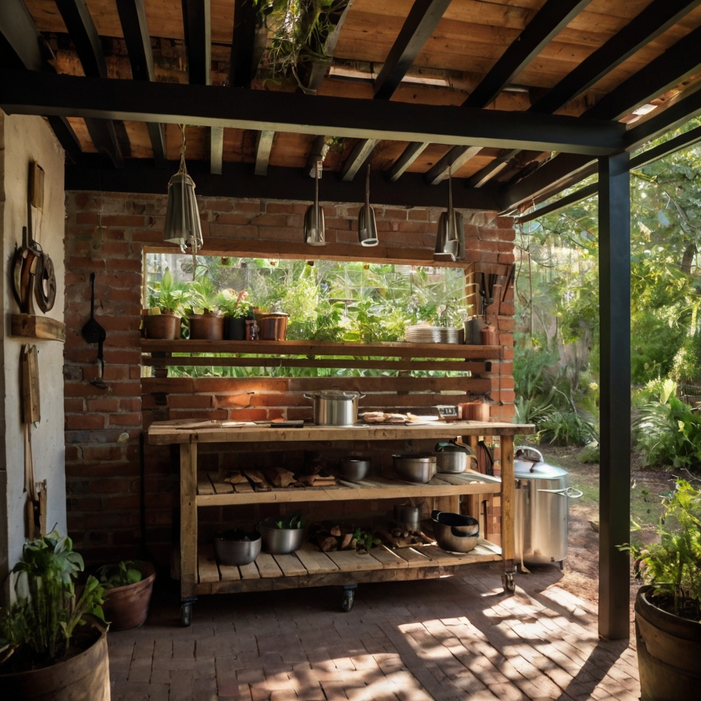 A DIY outdoor cooking area built from repurposed materials, offering a personalized touch. The creative design adds a sense of pride and uniqueness to the cooking space.