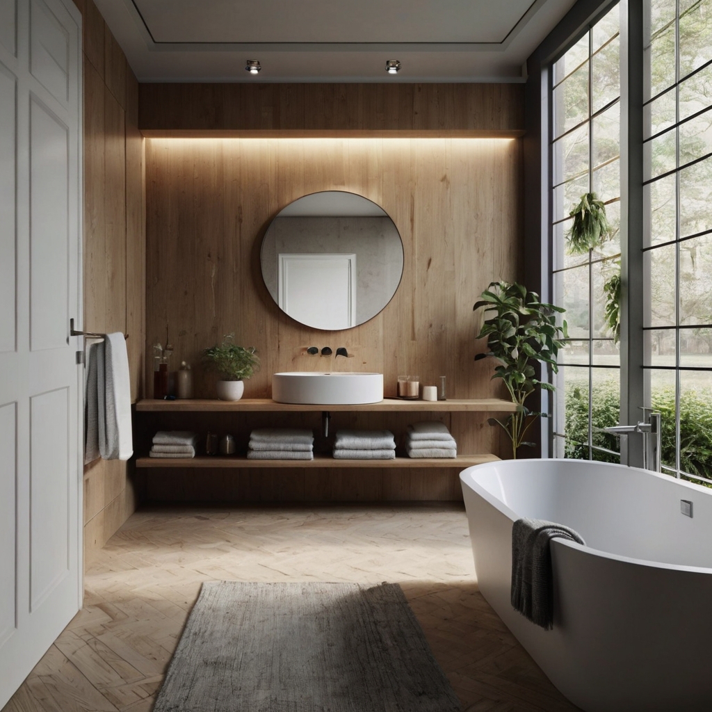 Sparse decor and clean lines in a small bathroom amplify openness. Gentle lighting spills across surfaces for a calm, airy feel.