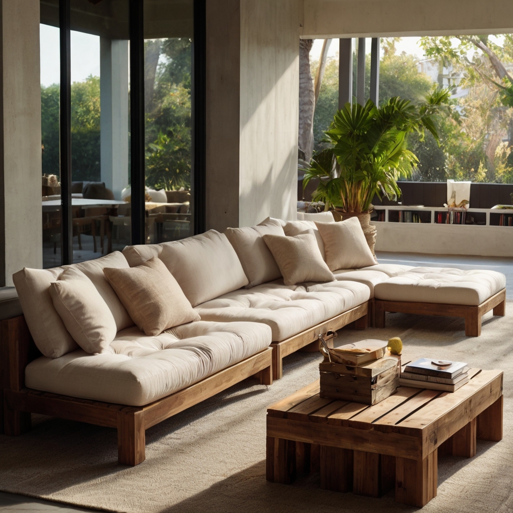 Modular seating blocks shift beneath sunlight in a creative setup. Soft fabrics and shadows make the space adaptable and modern.