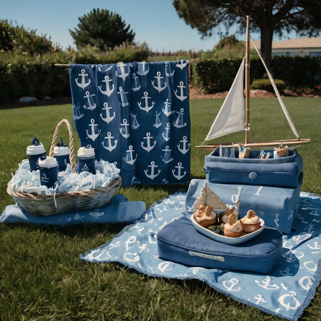 A nautical baby shower with denim napkins, mini sails, and rope-lined baby bottles. Ocean waves and blue skies bring seaside charm to this fresh theme.