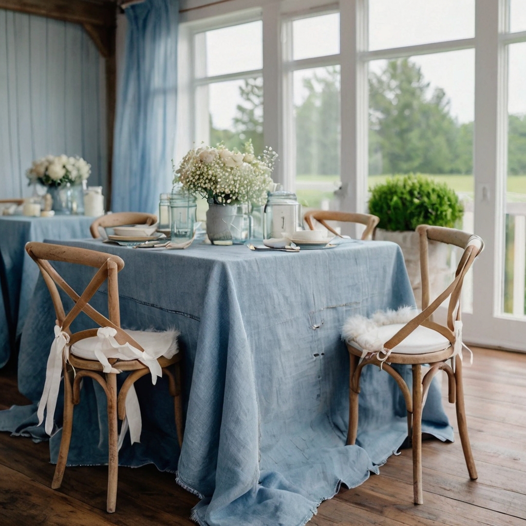 Pastel tones blend with soft denim, baby’s breath in mason jars, and cloudy sky lighting. A romantic, airy setup with distressed textures for a gentle baby theme.