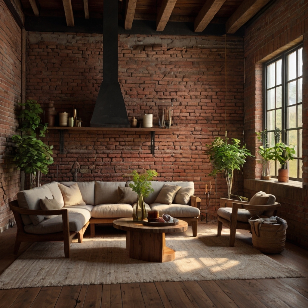 Slim red brick panels form a rustic accent wall bathed in golden sunset. Aged texture and mortar lines bring inviting, historic warmth.